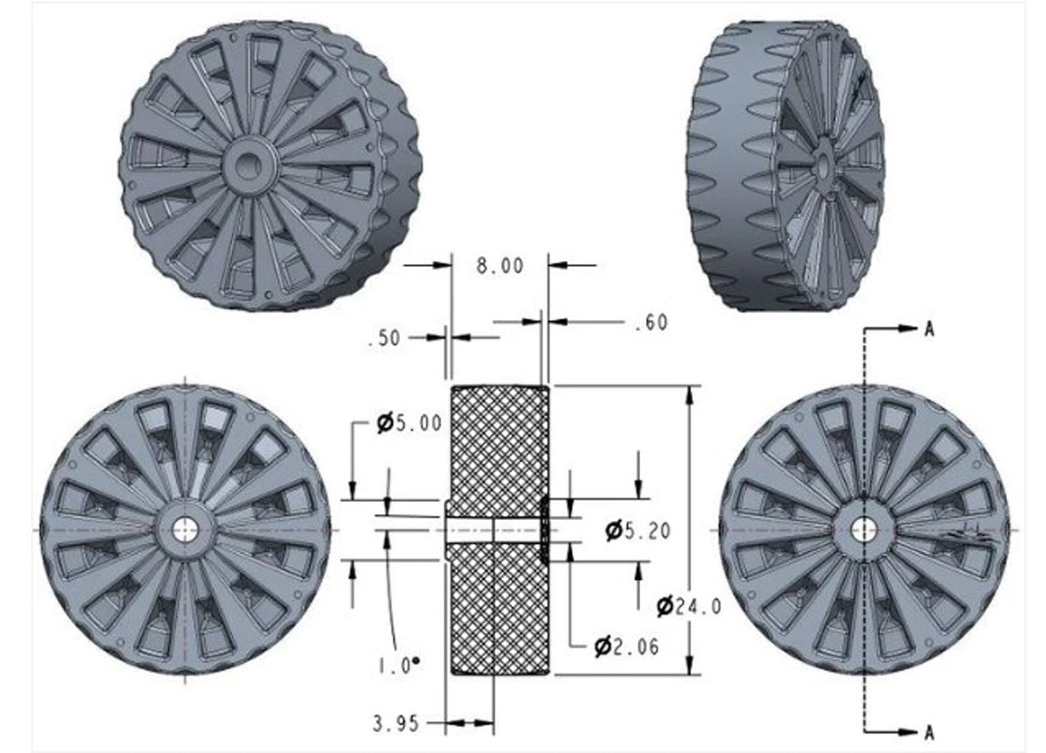 Eagle 24" Dock Wheel Dimensions