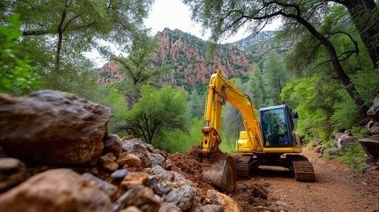 Heavy equipment transport across rough terrain on active construction and disaster response job site