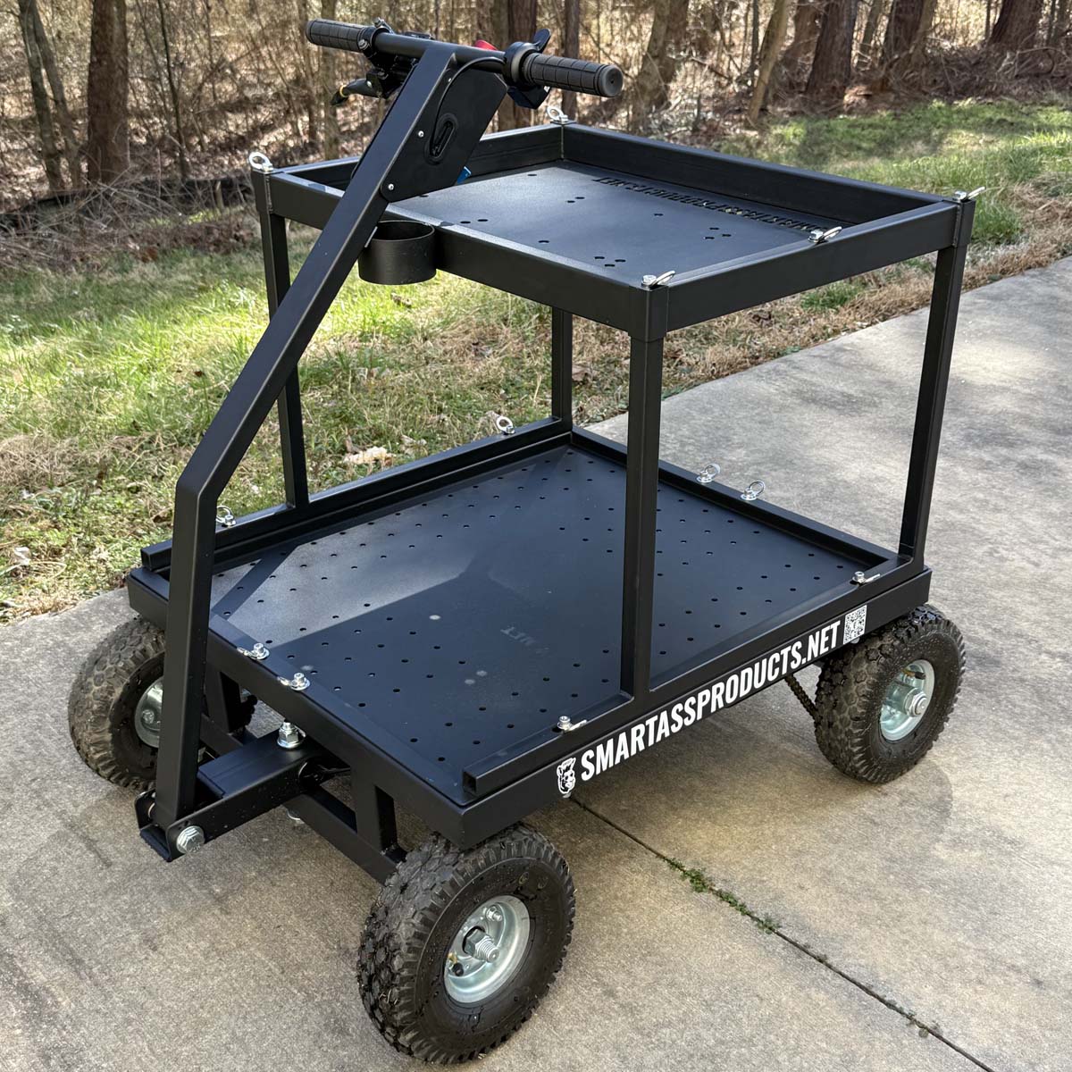 Smart Ass Cargo Mule with Piggyback Cargo Carrier and Workbench Platform front angle view