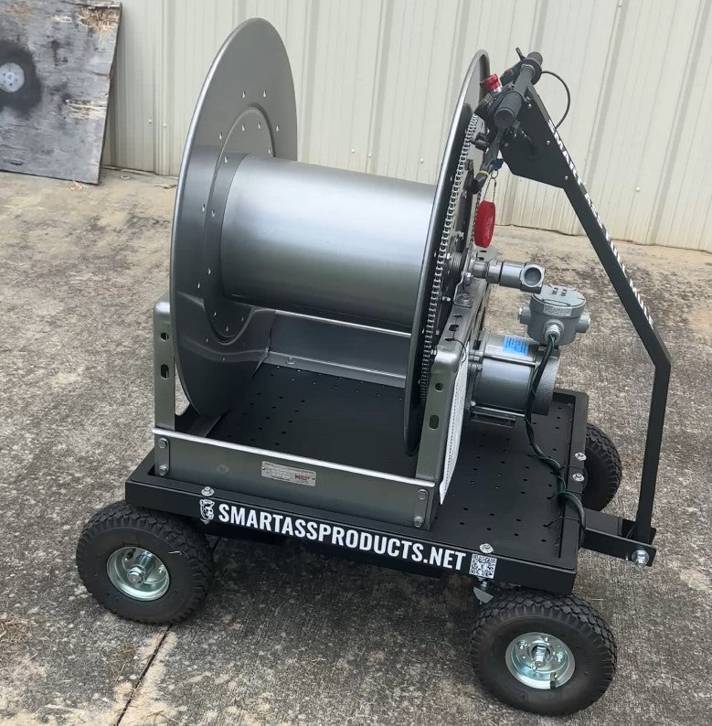 Smart Ass Cargo Mule with Hannay 250ft Electric Rewind Hose Reel mounted using onboard power for rewind